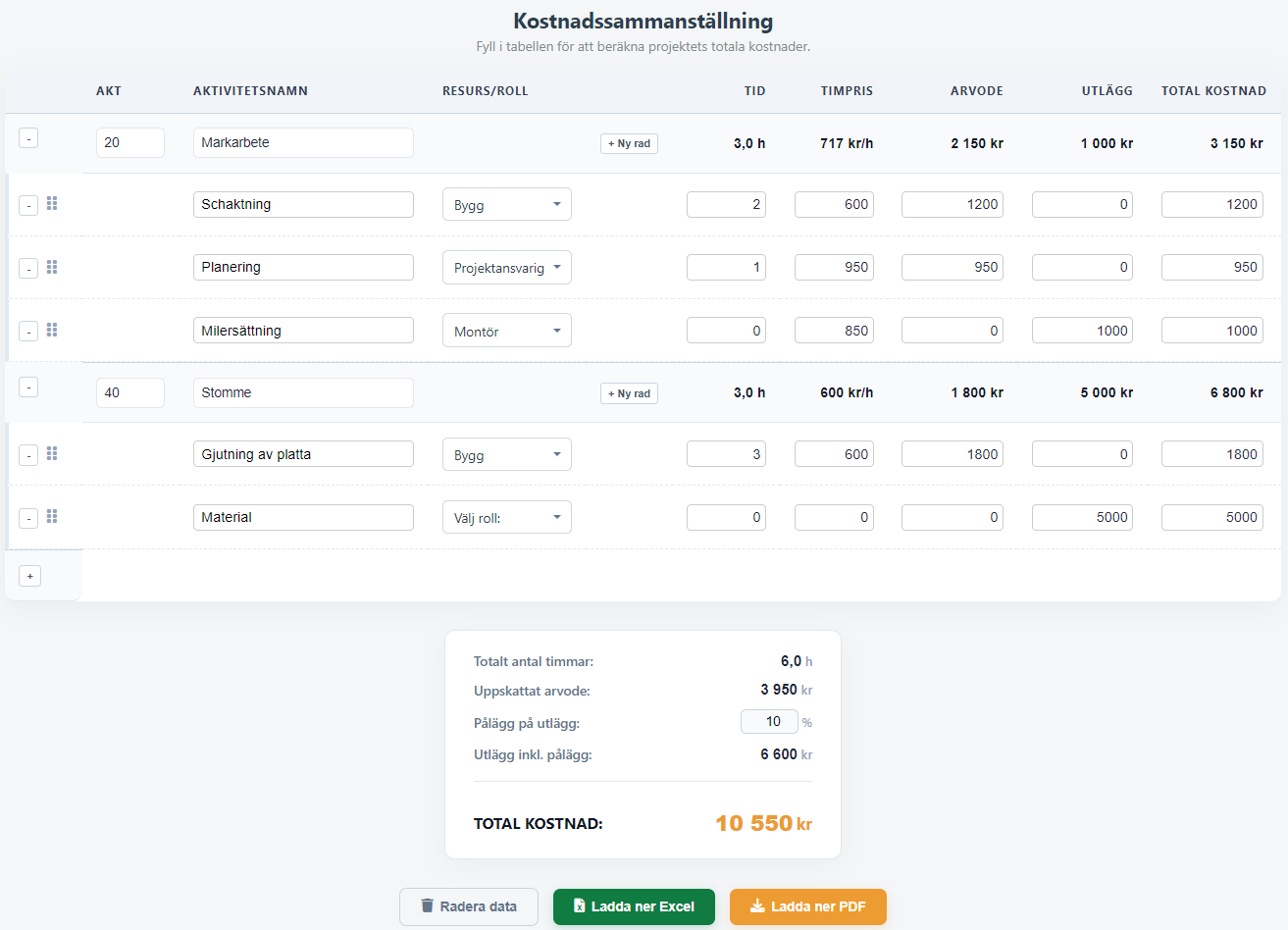 Skärmbild på kalkylatorn